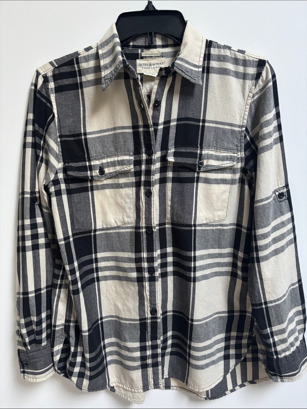 Denim & Supply Ralph Lauren Black and Cream Plaid Button Down Soft Cotton Shirt